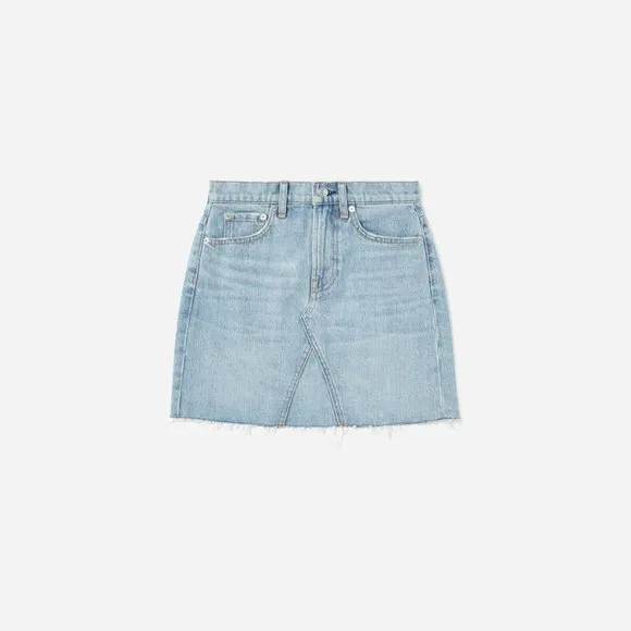Everlane Denim Reconstructed Skirt 31 Vintage Light Blue Jean Raw Hem Cotton NWT