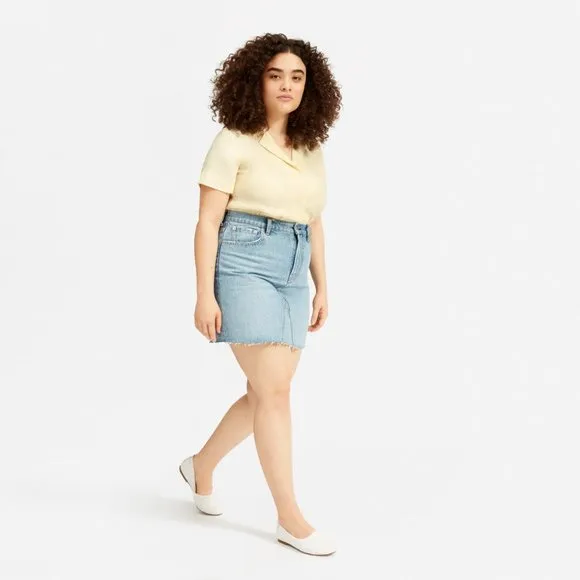 Everlane Denim Reconstructed Skirt 31 Vintage Light Blue Jean Raw Hem Cotton NWT