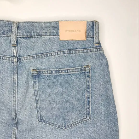 Everlane Denim Reconstructed Skirt 31 Vintage Light Blue Jean Raw Hem Cotton NWT