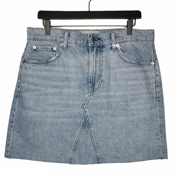 Everlane Denim Reconstructed Skirt 31 Vintage Light Blue Jean Raw Hem Cotton NWT