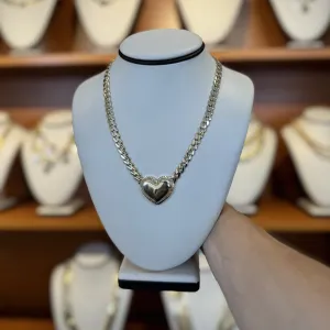 Fancy Monaco Style Necklace with attached Heart Pendant in 14Kt Gold