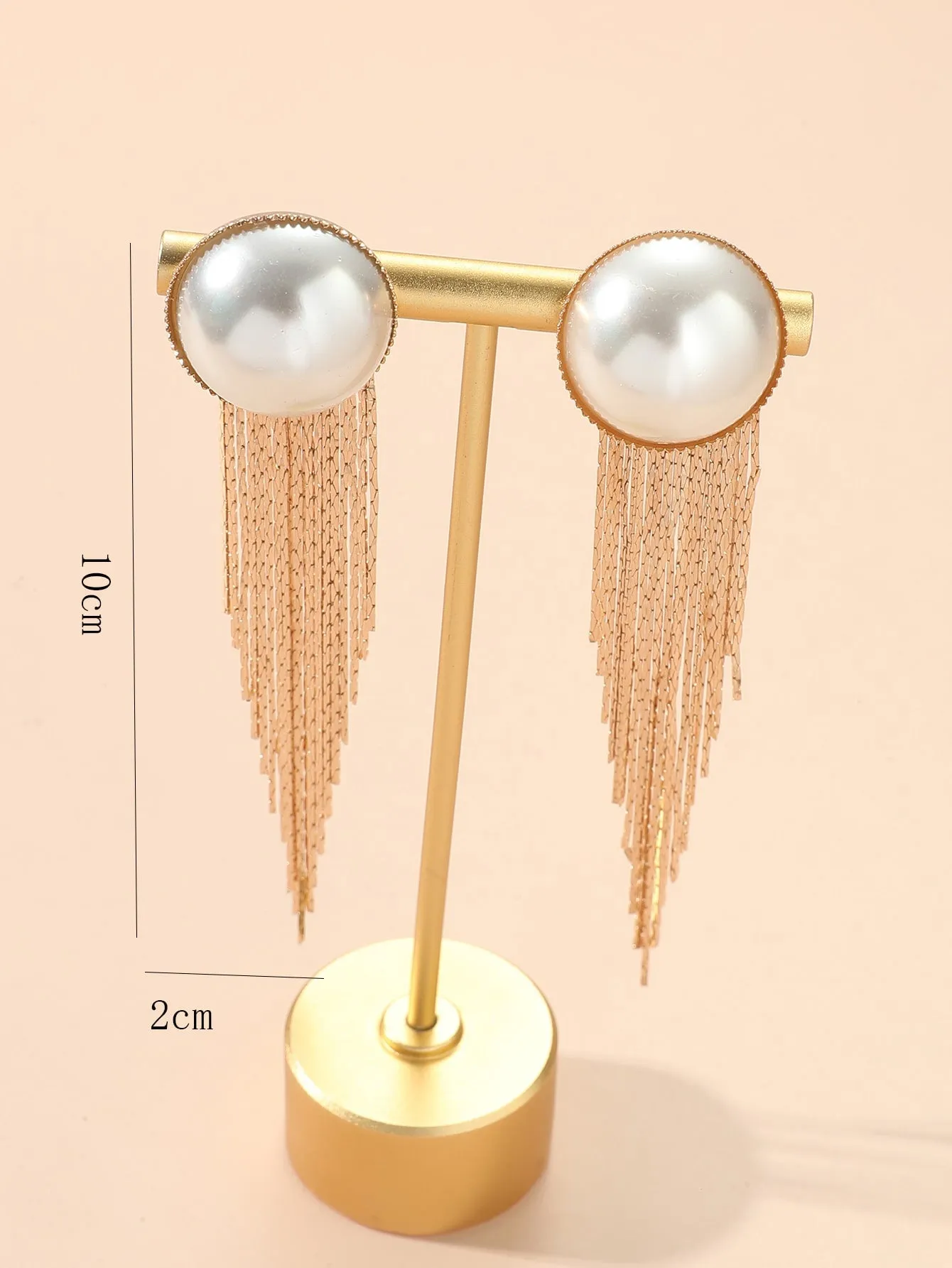Faux Pearl Decor Metal Tassel Drop Earrings - Gold