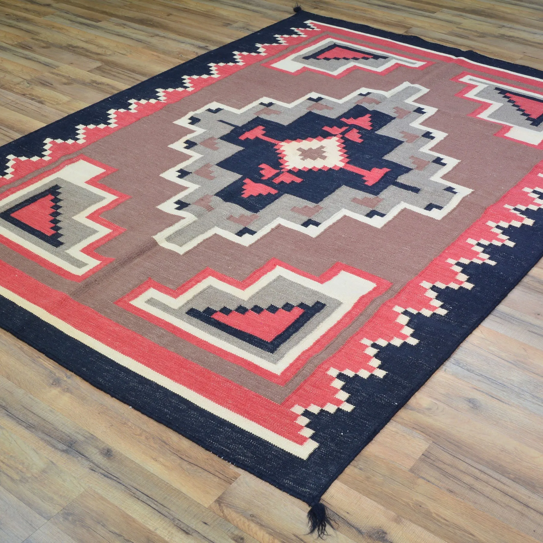 Flat-Weave Southwestern Design Red Color Wool Rug (Size 5.1 X 7.2) Cwral-10968