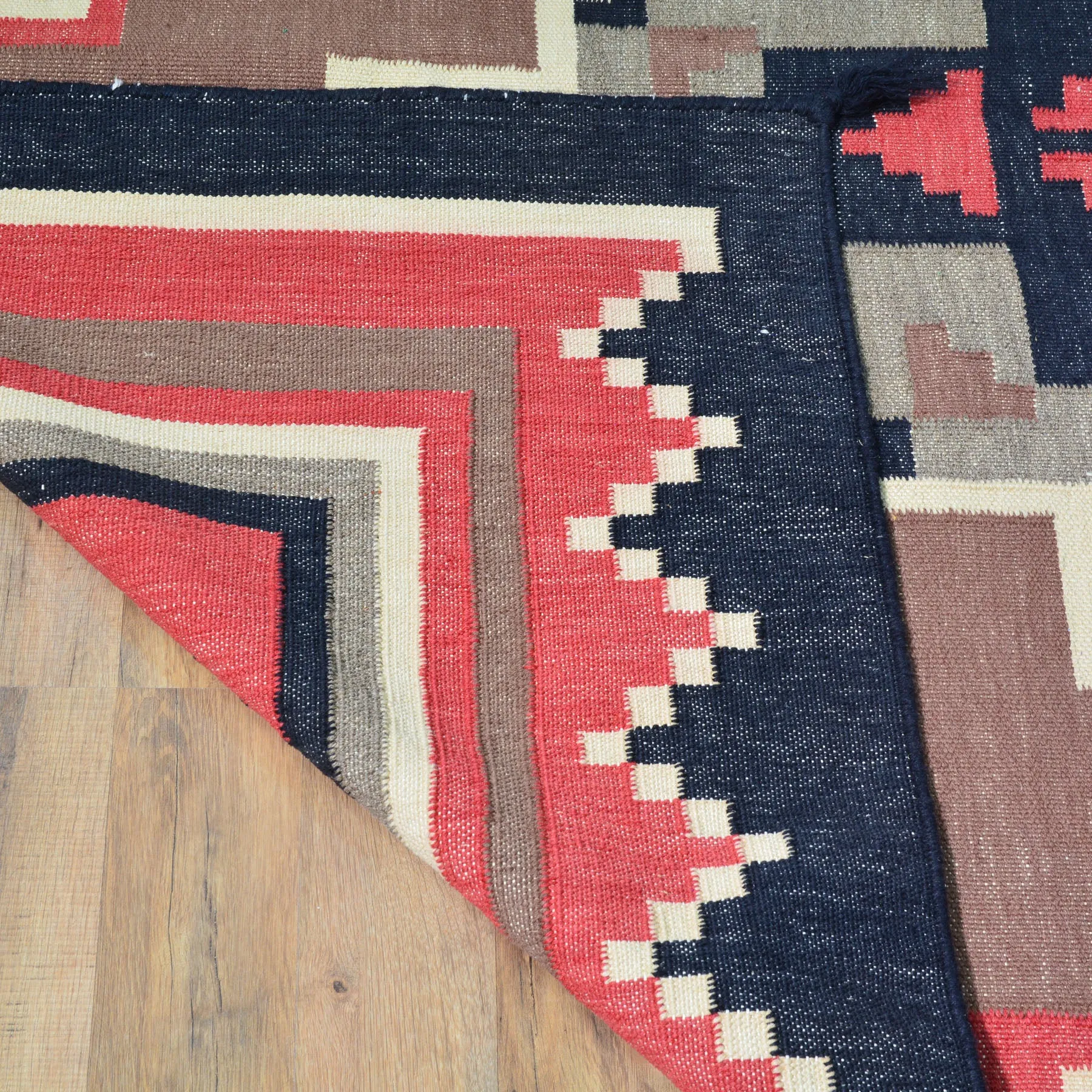 Flat-Weave Southwestern Design Red Color Wool Rug (Size 5.1 X 7.2) Cwral-10968