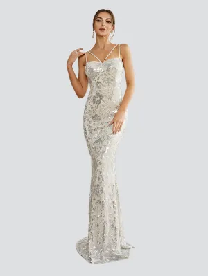 Floral Spaghetti Mermaid Maxi Dress XJ1514