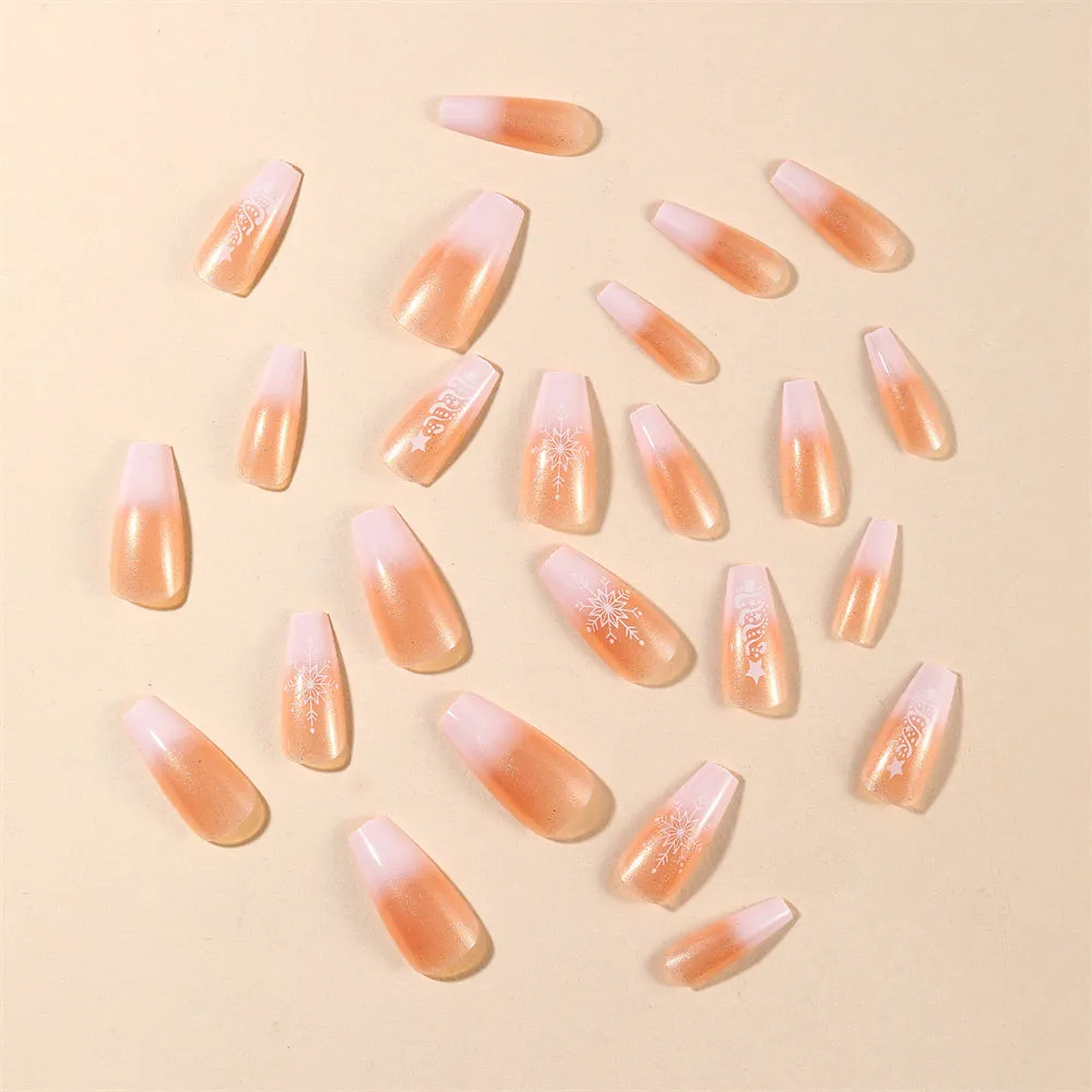 Fofosbeauty 24pcs Press on Nails, Fake Nails, Full Cover Acrylic Nails for Girls Women Kids, Coffin Christmas Tree Gradient Glitter Pink