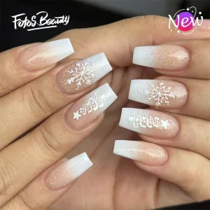 Fofosbeauty 24pcs Press on Nails, Fake Nails, Full Cover Acrylic Nails for Girls Women Kids, Coffin Christmas Tree Gradient Glitter Pink