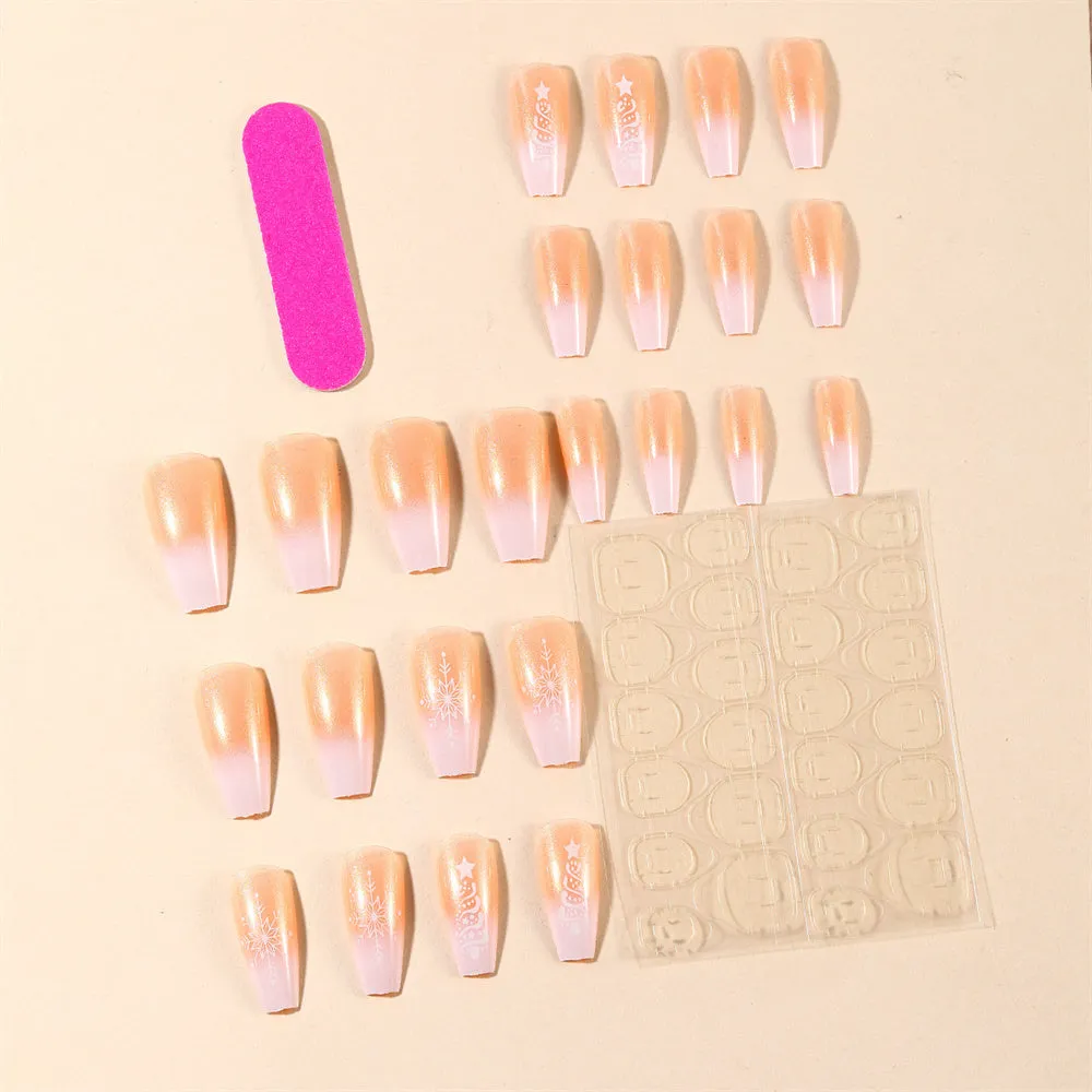 Fofosbeauty 24pcs Press on Nails, Fake Nails, Full Cover Acrylic Nails for Girls Women Kids, Coffin Christmas Tree Gradient Glitter Pink