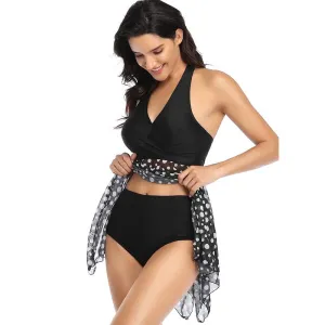 Front Bowknot Layered Lace Mesh Swimsuit