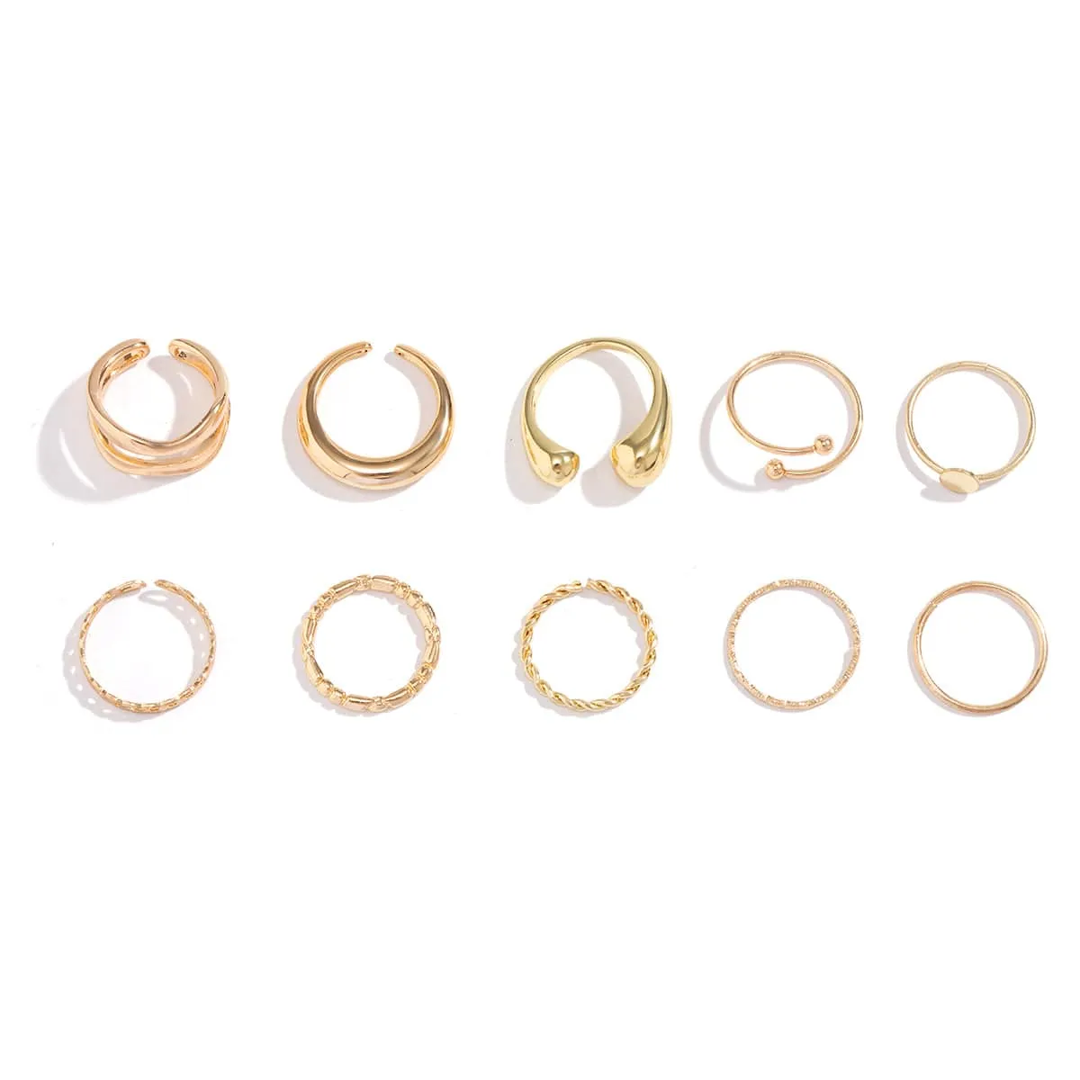 Geometric Gold Plated Twisted Waterdrop Round Disk Ball Open Ring Set