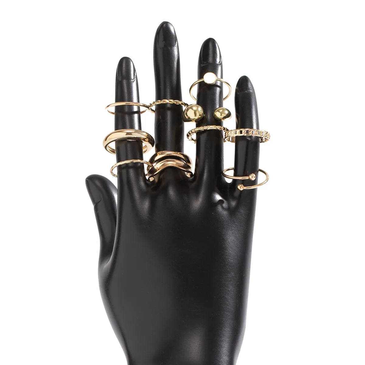 Geometric Gold Plated Twisted Waterdrop Round Disk Ball Open Ring Set