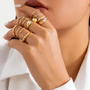 Geometric Gold Plated Twisted Waterdrop Round Disk Ball Open Ring Set