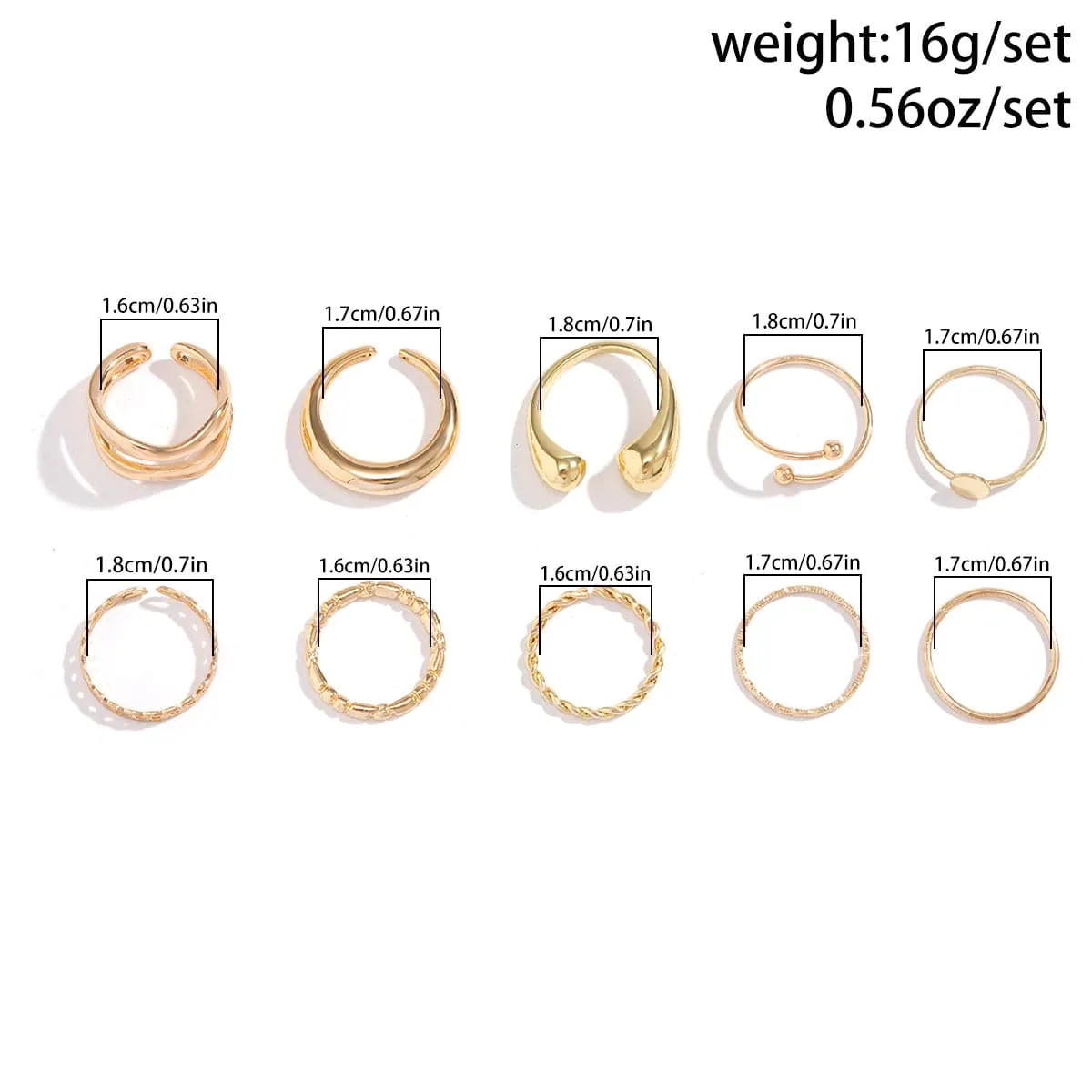 Geometric Gold Plated Twisted Waterdrop Round Disk Ball Open Ring Set
