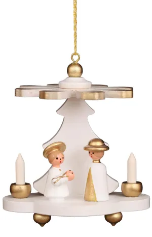 German Christmas Ornament: White Pyramid with Holy Family
