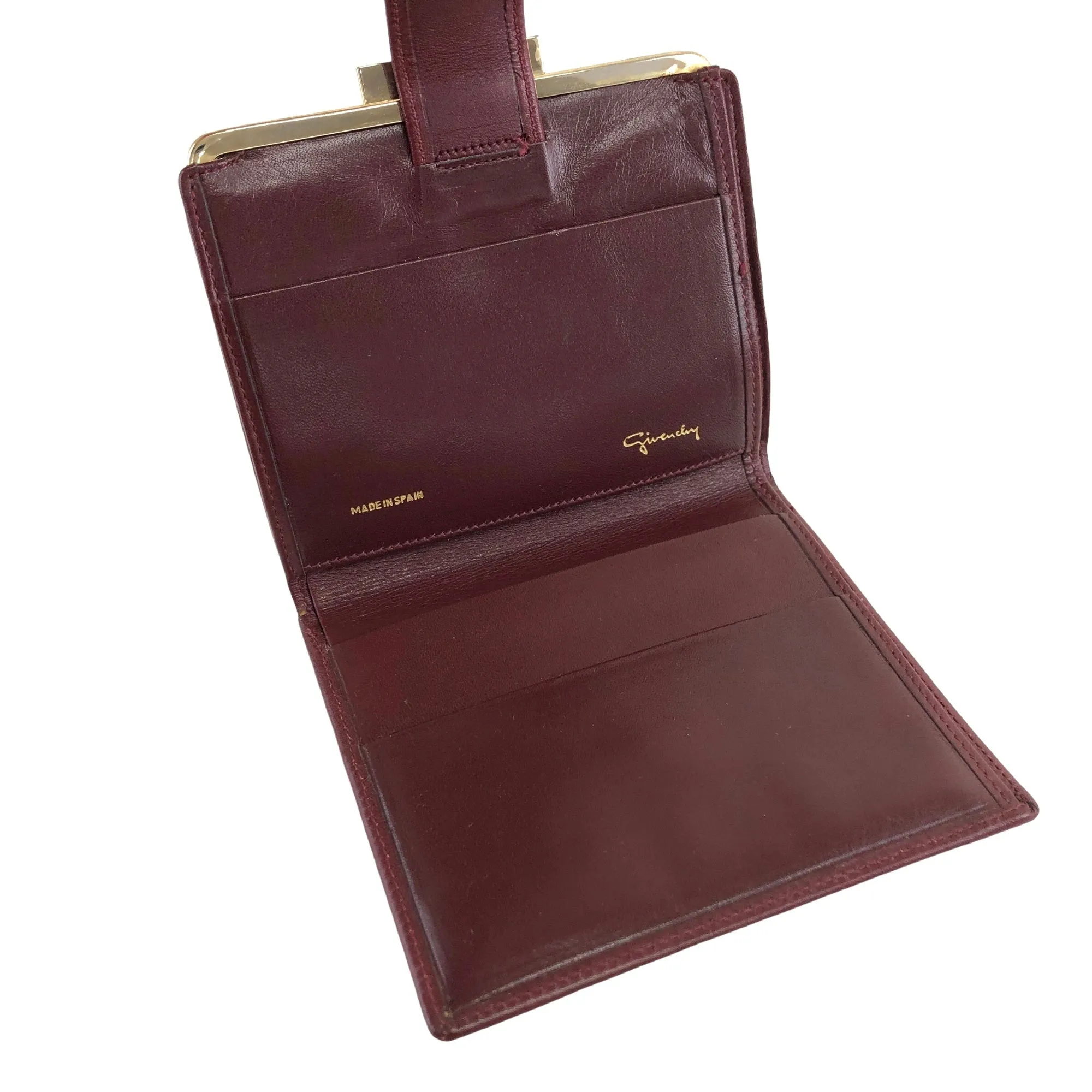 GIVENCHY Leather Logo Metal Clasp Folded Wallet Bordeaux Vintage s2uifj