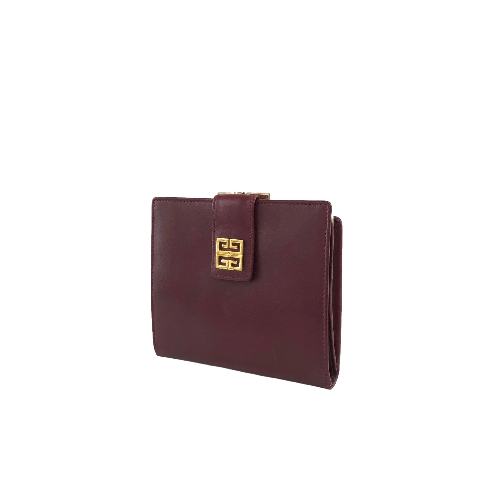GIVENCHY Leather Logo Metal Clasp Folded Wallet Bordeaux Vintage s2uifj