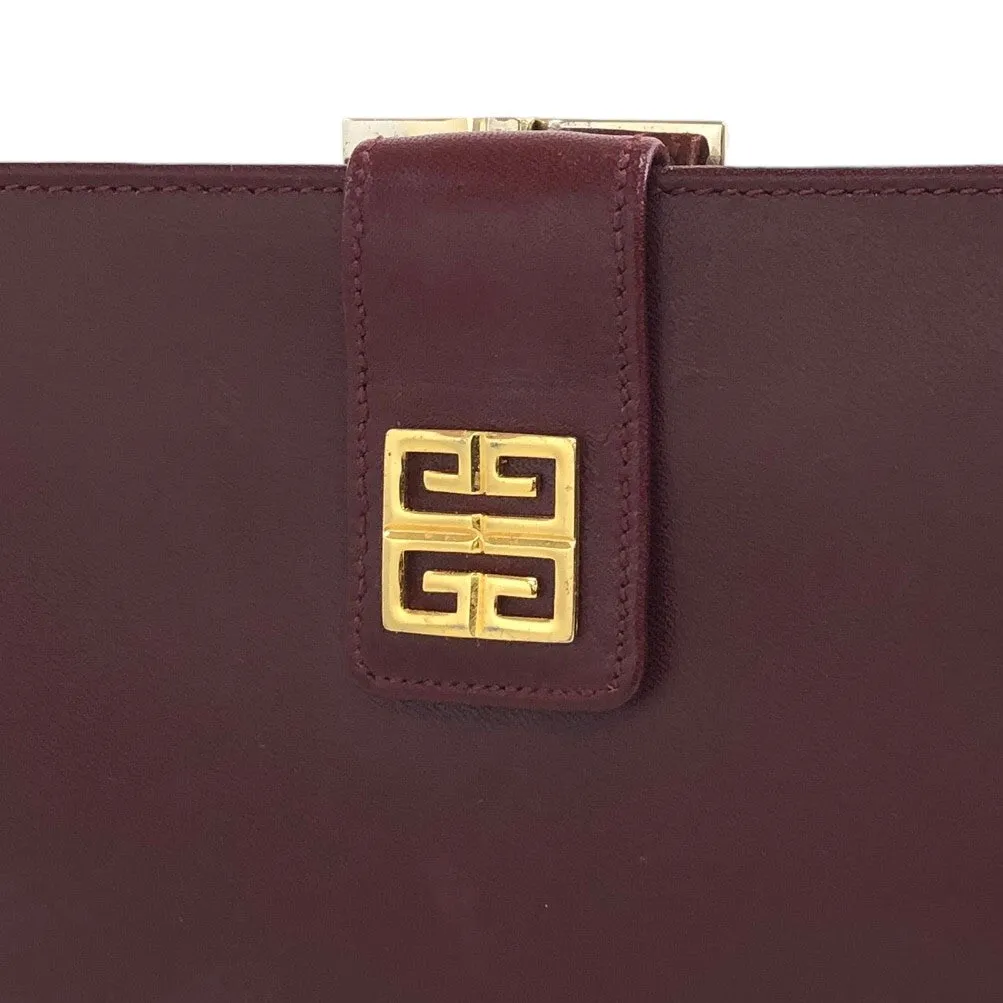 GIVENCHY Leather Logo Metal Clasp Folded Wallet Bordeaux Vintage s2uifj
