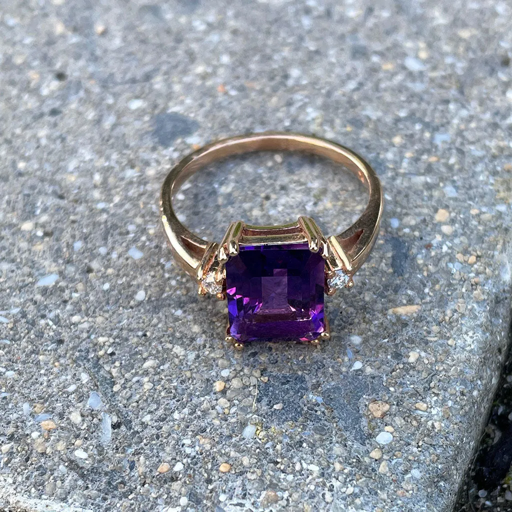 Glamorous Octagonal Amethyst and Petite Accent Diamond Ring