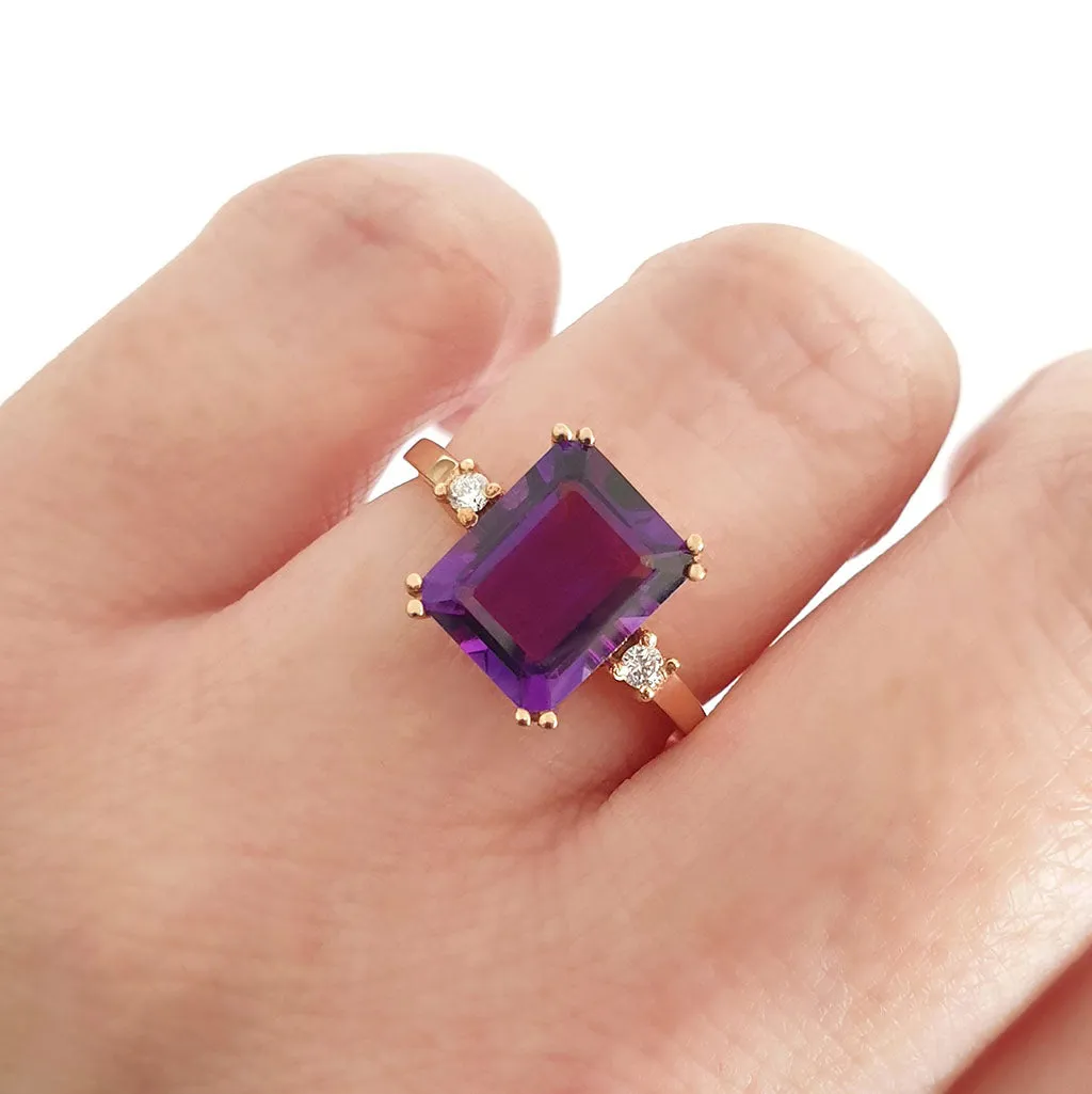 Glamorous Octagonal Amethyst and Petite Accent Diamond Ring