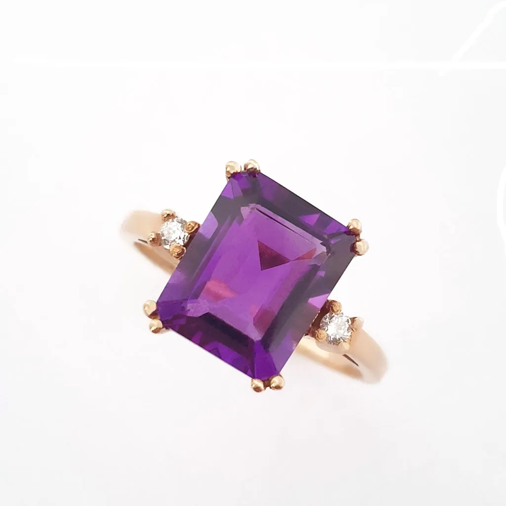 Glamorous Octagonal Amethyst and Petite Accent Diamond Ring