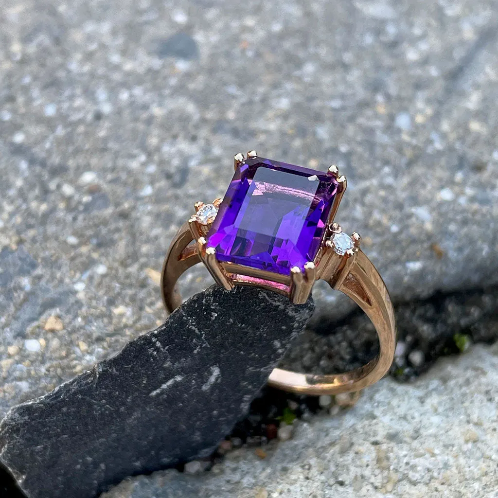 Glamorous Octagonal Amethyst and Petite Accent Diamond Ring