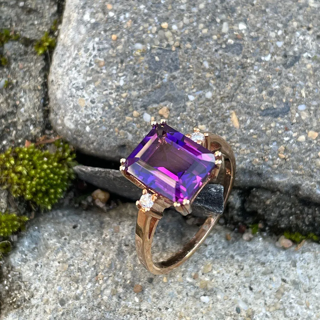Glamorous Octagonal Amethyst and Petite Accent Diamond Ring