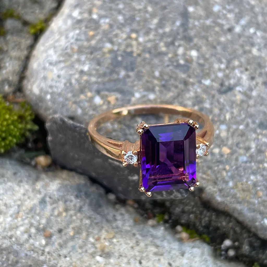 Glamorous Octagonal Amethyst and Petite Accent Diamond Ring