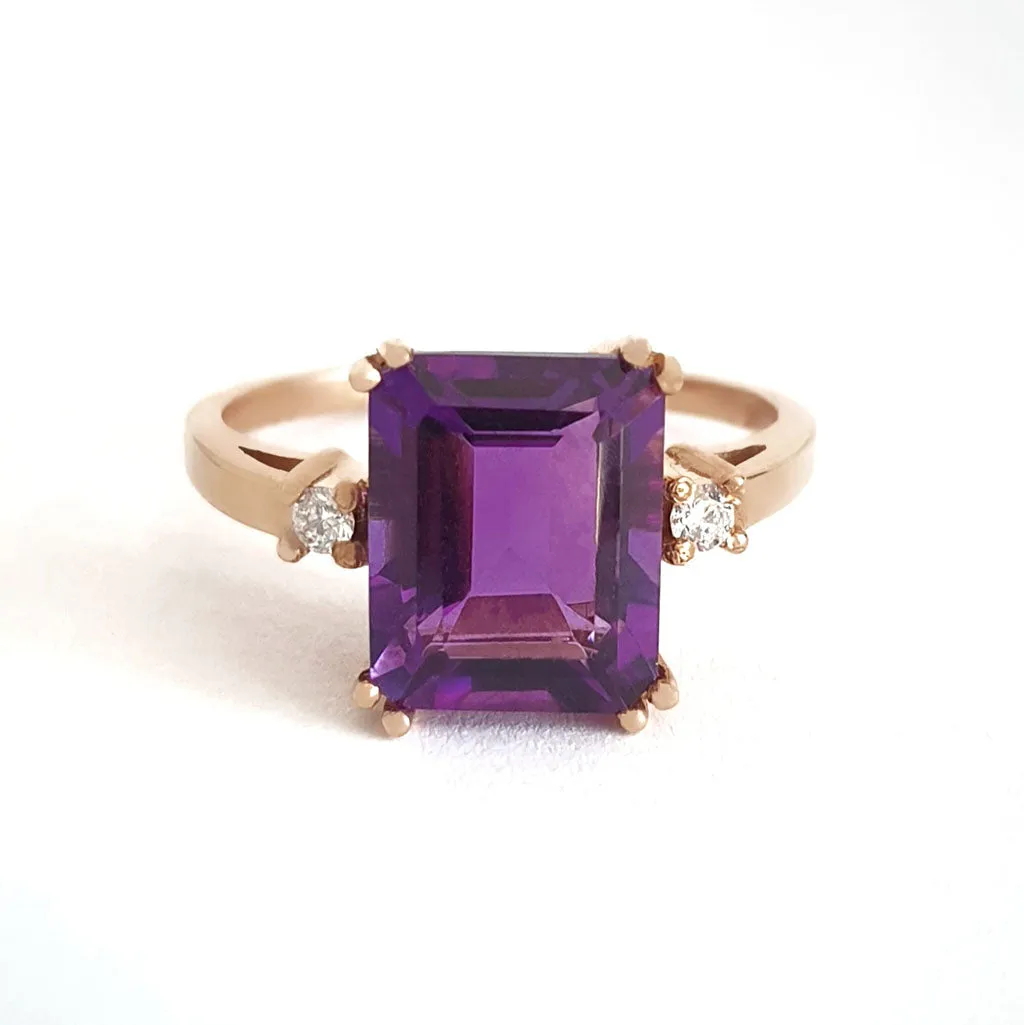 Glamorous Octagonal Amethyst and Petite Accent Diamond Ring