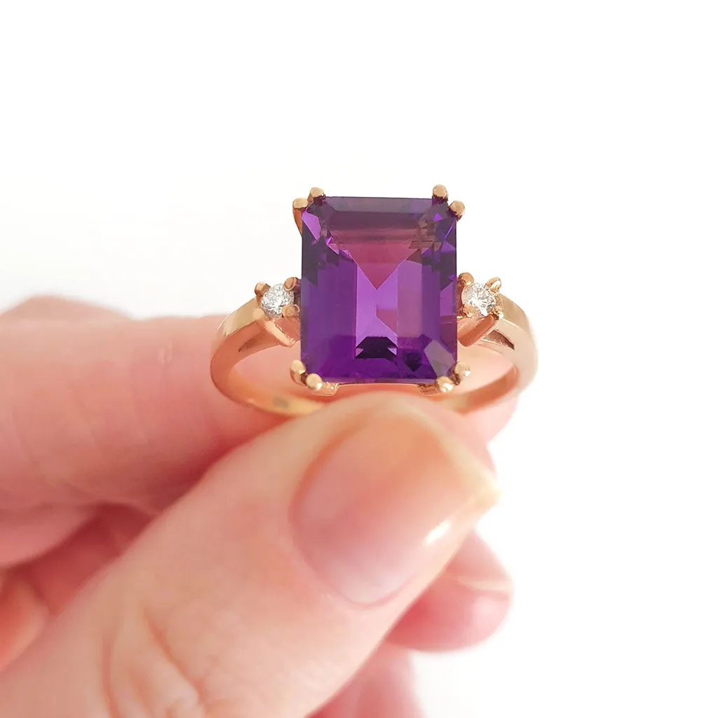 Glamorous Octagonal Amethyst and Petite Accent Diamond Ring