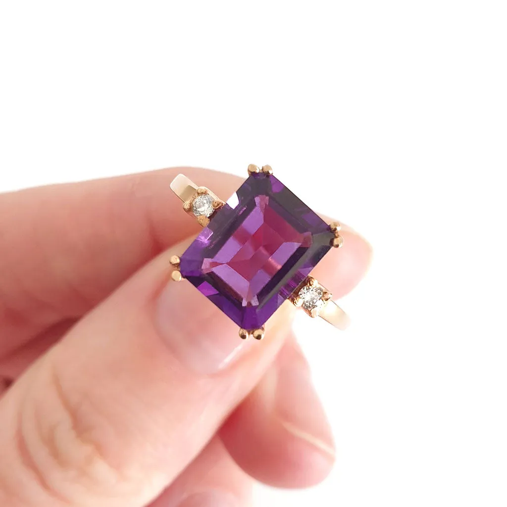 Glamorous Octagonal Amethyst and Petite Accent Diamond Ring
