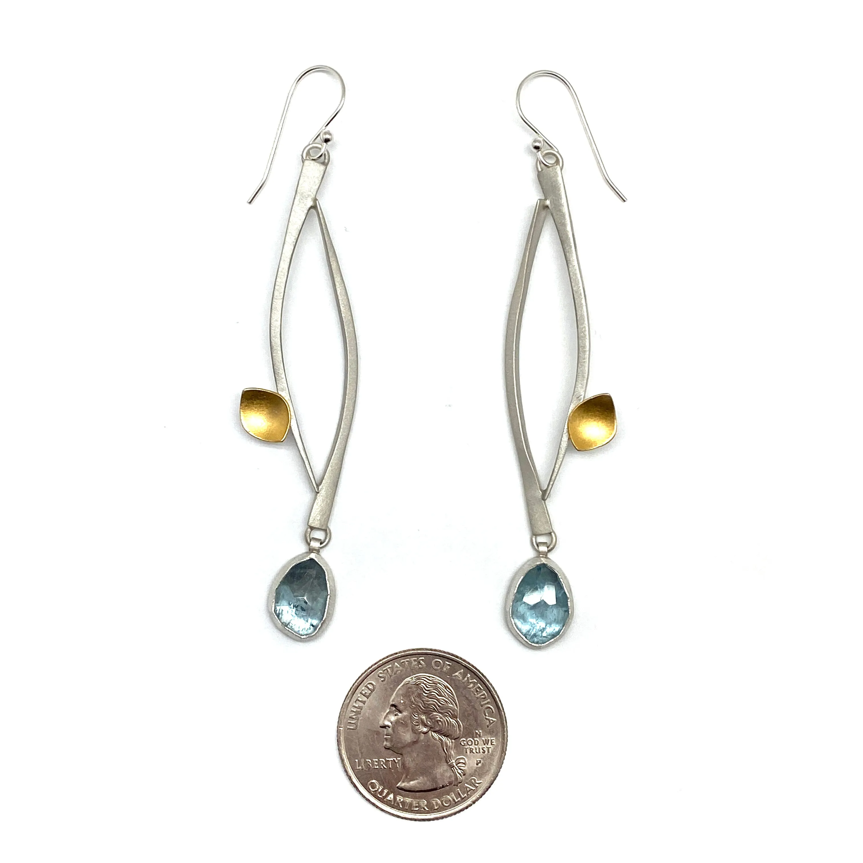 Gold and Silver Aquamarine Drop Earrings