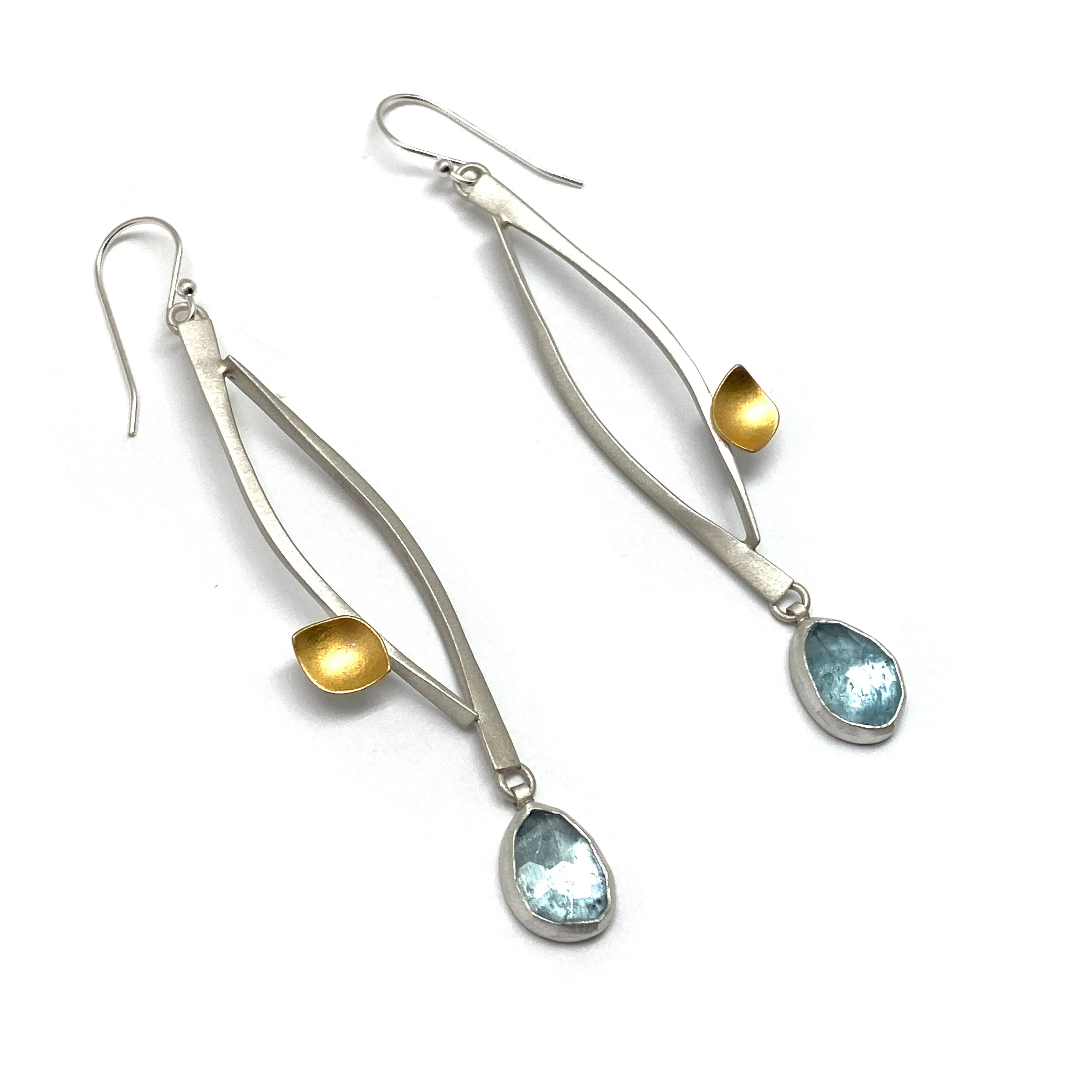 Gold and Silver Aquamarine Drop Earrings