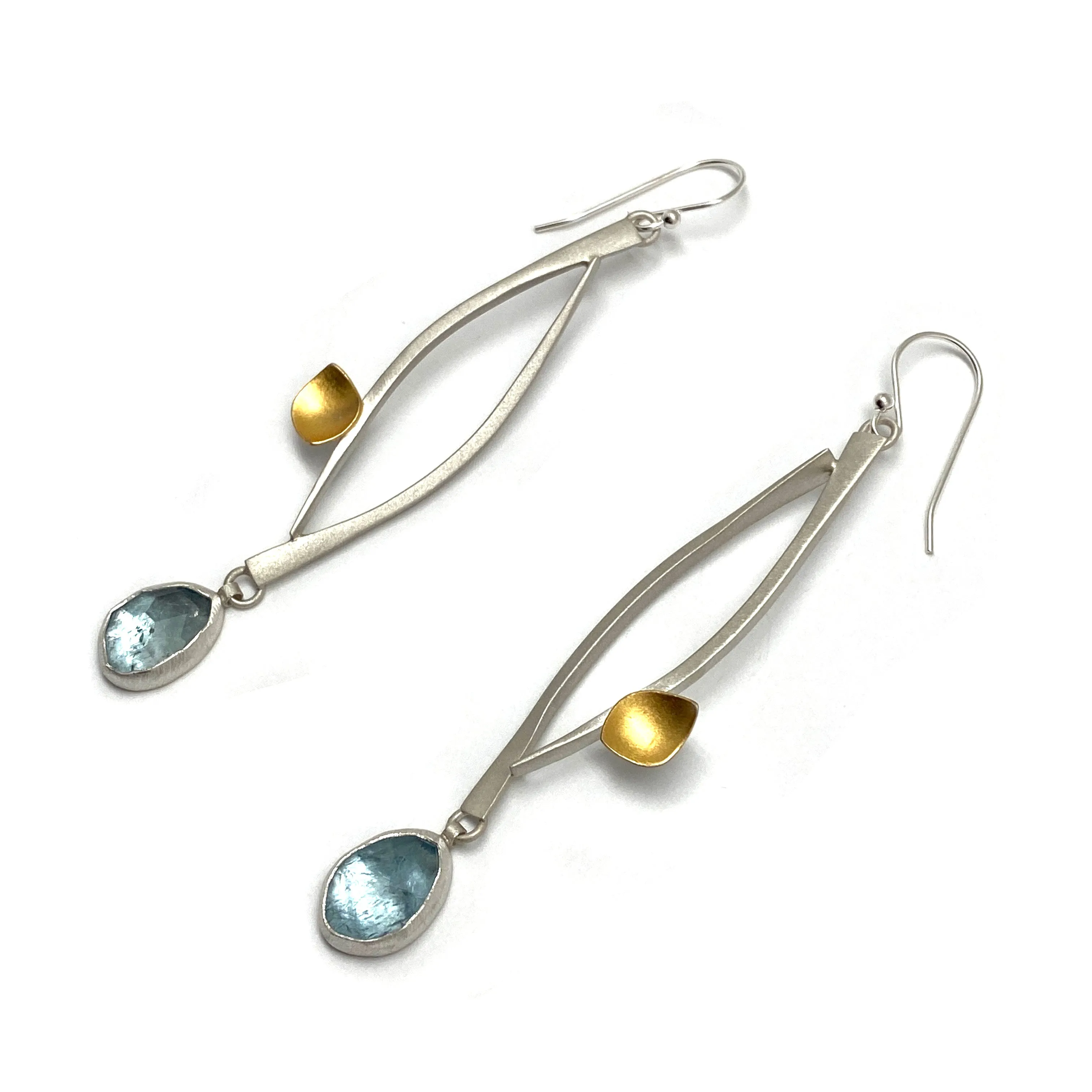 Gold and Silver Aquamarine Drop Earrings