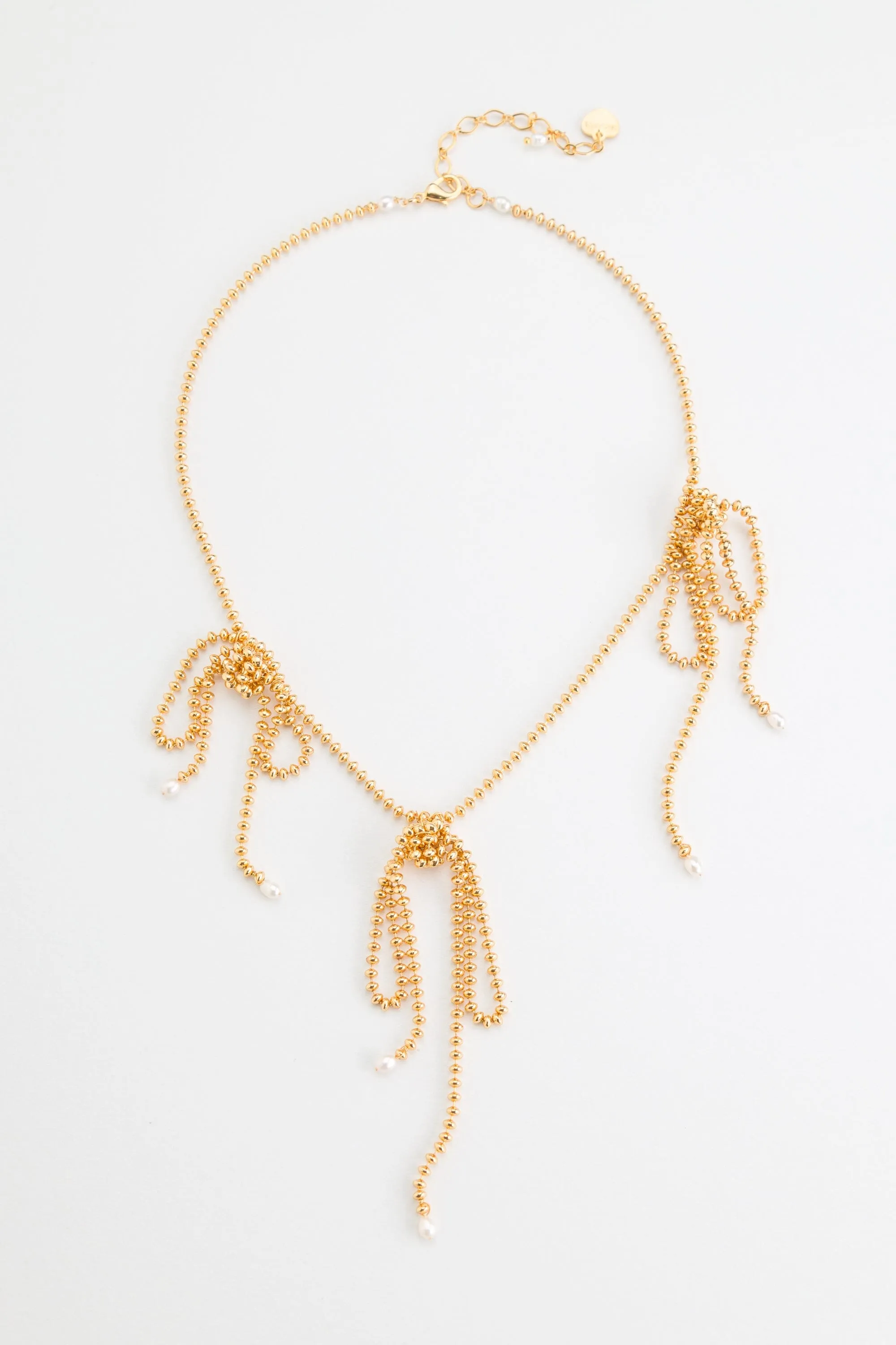 Gold Ball Chain Triple Bow Necklace