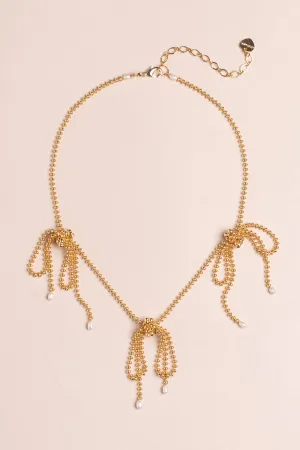 Gold Ball Chain Triple Bow Necklace