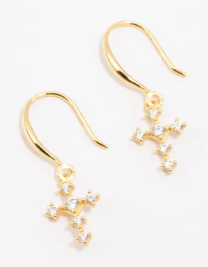 Gold Plated Sterling Silver Cubic Zirconia Cross Dangly Earrings