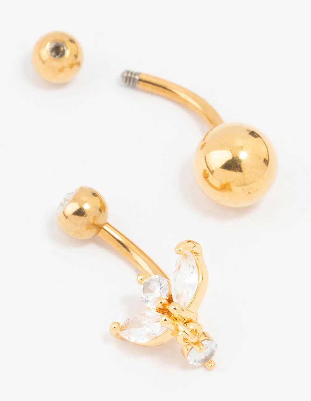 Gold Plated Surgical Steel Marquise Drop Belly Bars 2-Pack