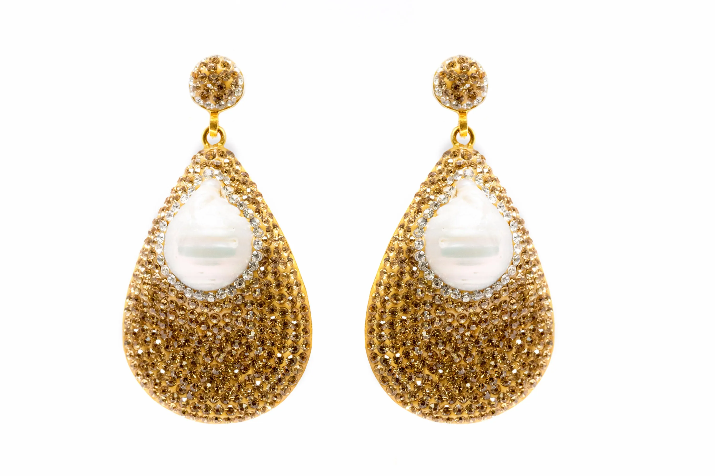 Gold Teardrop Earrings with Pearls