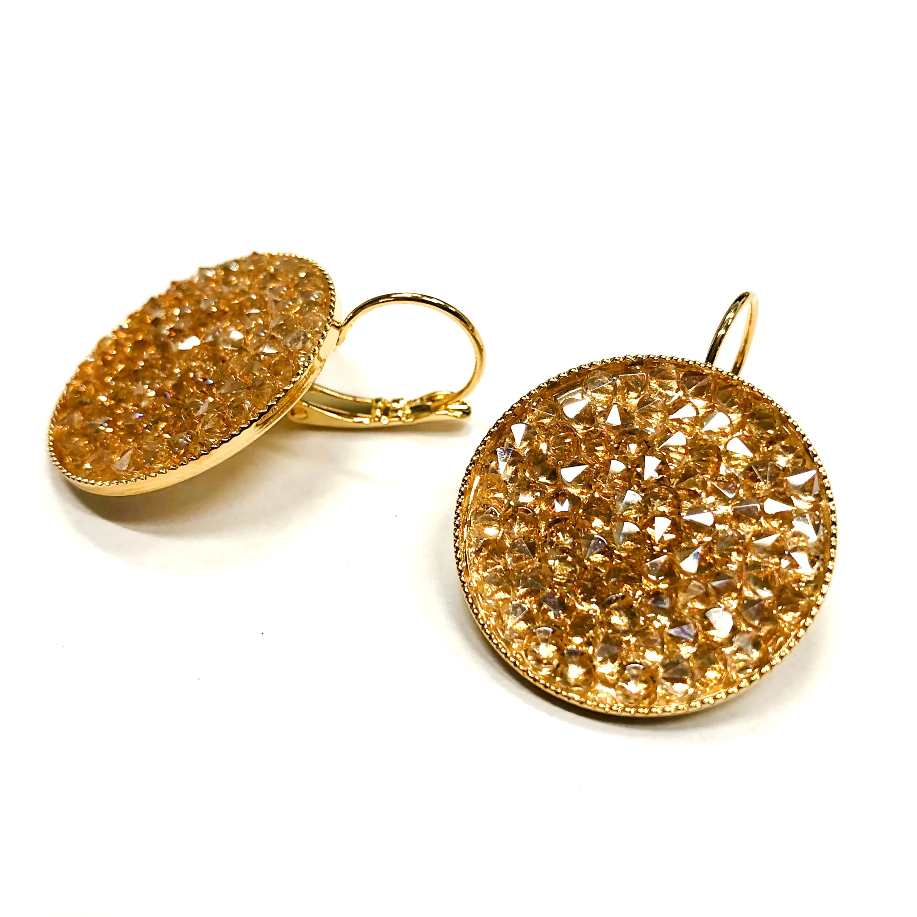 Grace 24K gold champagne Swarovski crystal pave earrings
