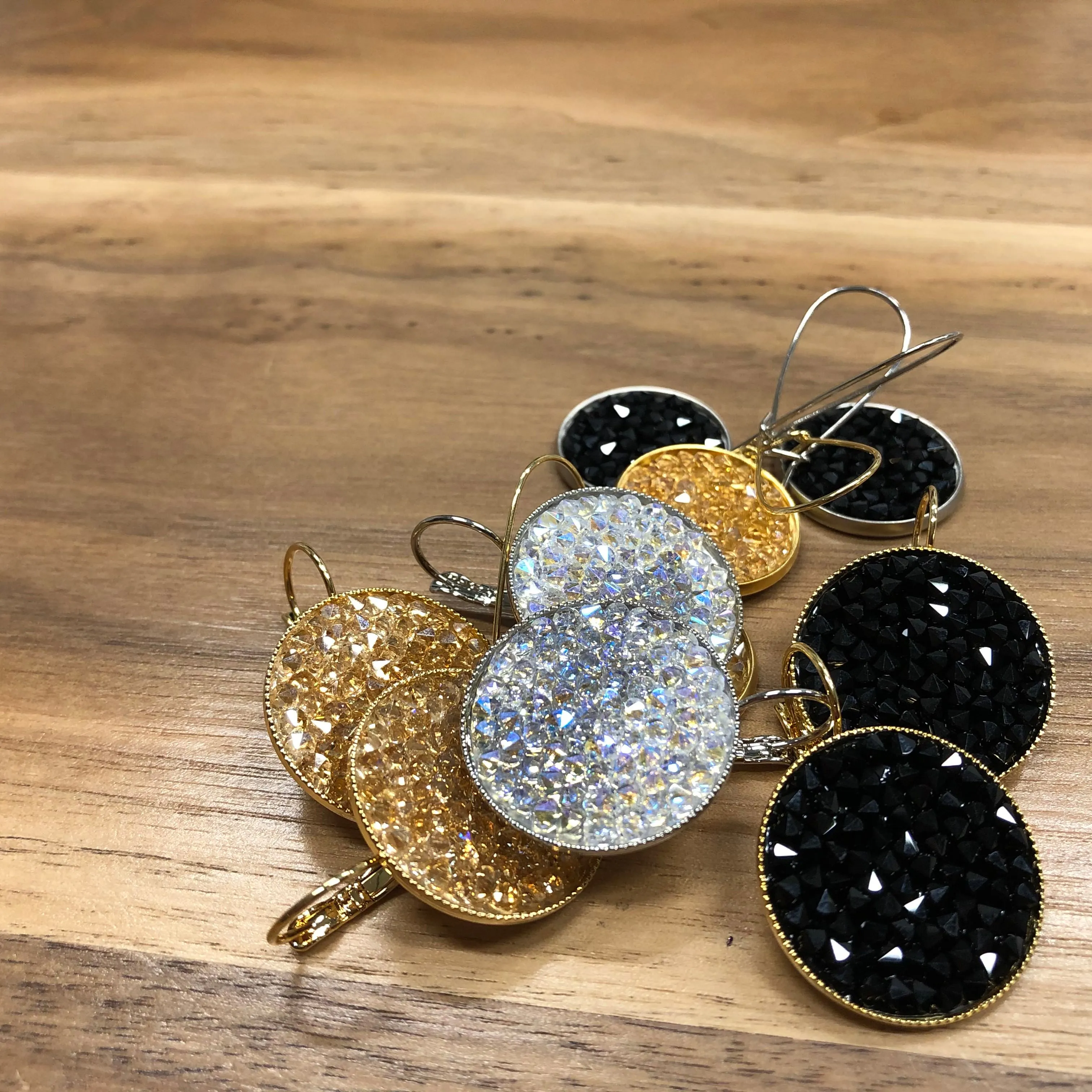 Grace 24K gold champagne Swarovski crystal pave earrings