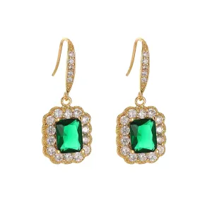 Green Crystal & Cubic Zirconia Rectangle Drop Earrings