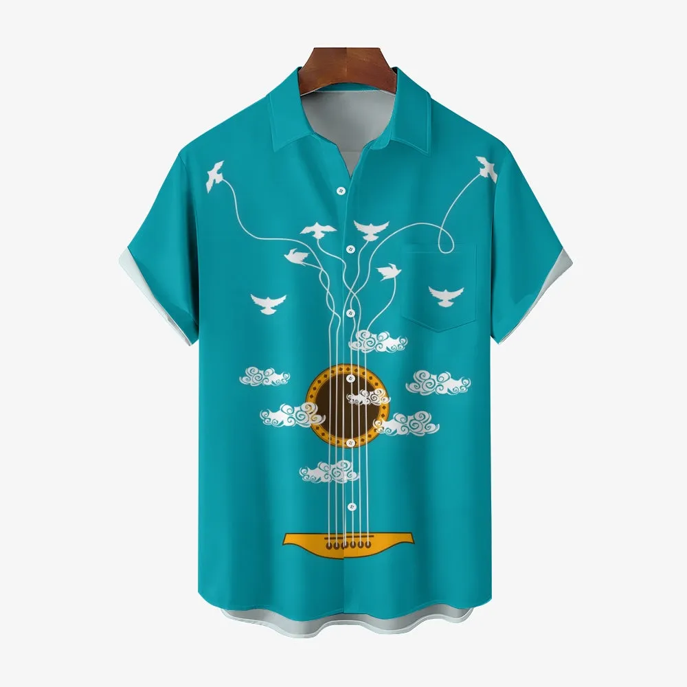 Guitar Creative Fun Print Casual Short Sleeve Shirt 2404000699