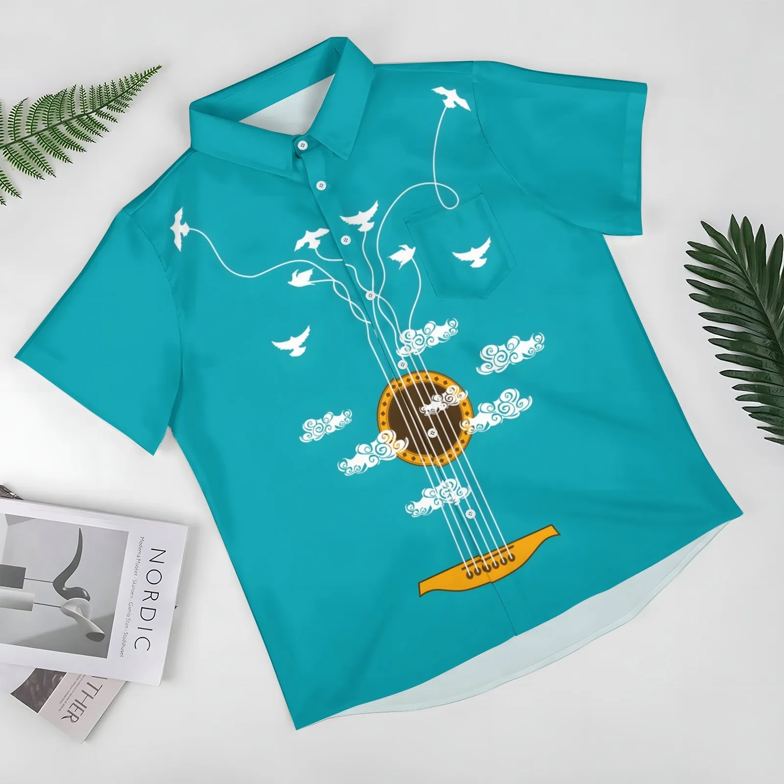 Guitar Creative Fun Print Casual Short Sleeve Shirt 2404000699
