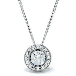Halo Pave Pendant Necklace with White Clear Round Crystals from Swarovski Silver Toned Rhodium Plated