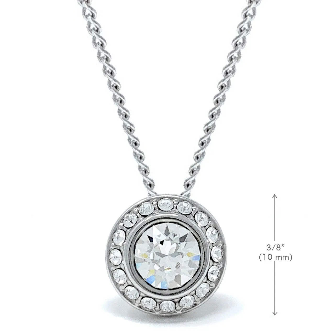 Halo Pave Pendant Necklace with White Clear Round Crystals from Swarovski Silver Toned Rhodium Plated