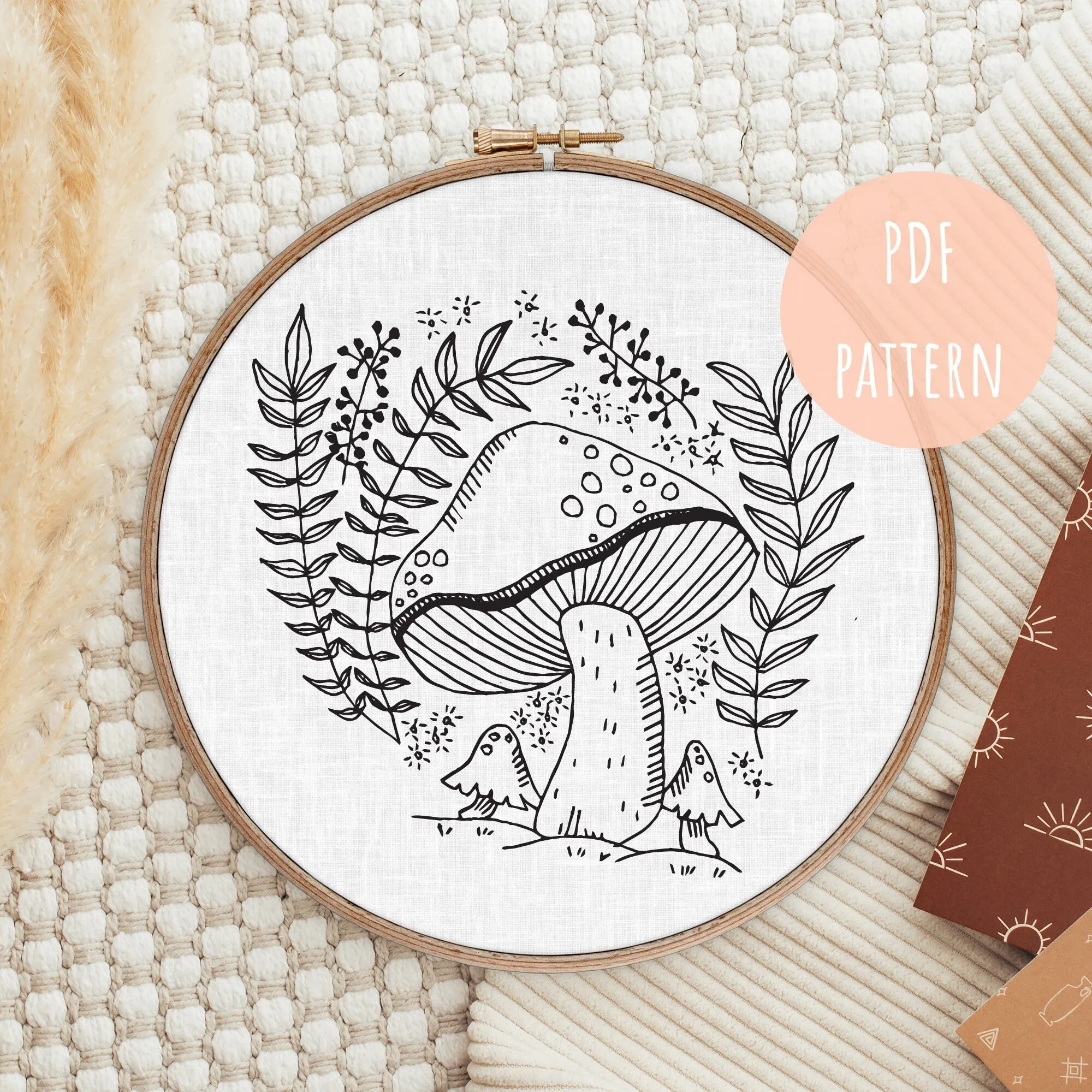Hand Embroidery Pattern Mushroom Floral E9