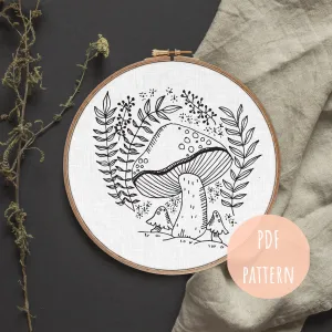 Hand Embroidery Pattern Mushroom Floral E9
