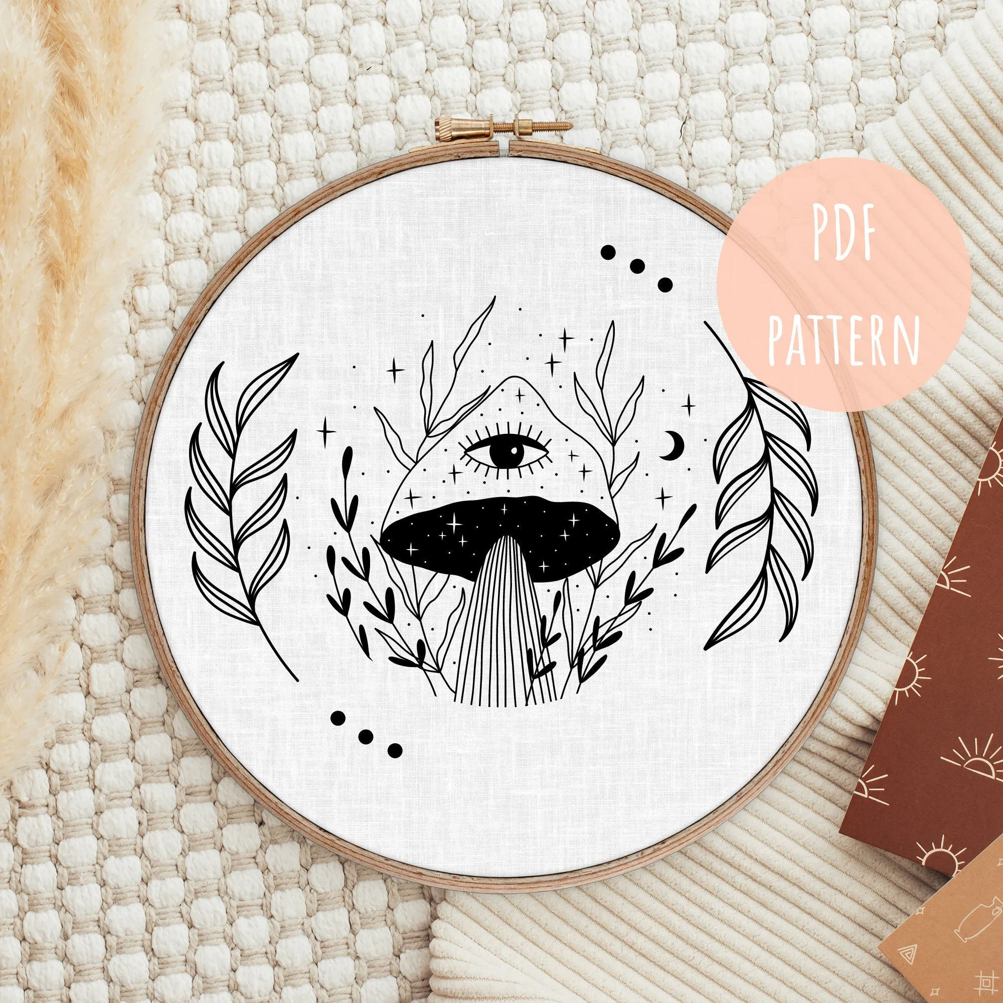 Hand Embroidery PDF Pattern Floral Mushroom E13