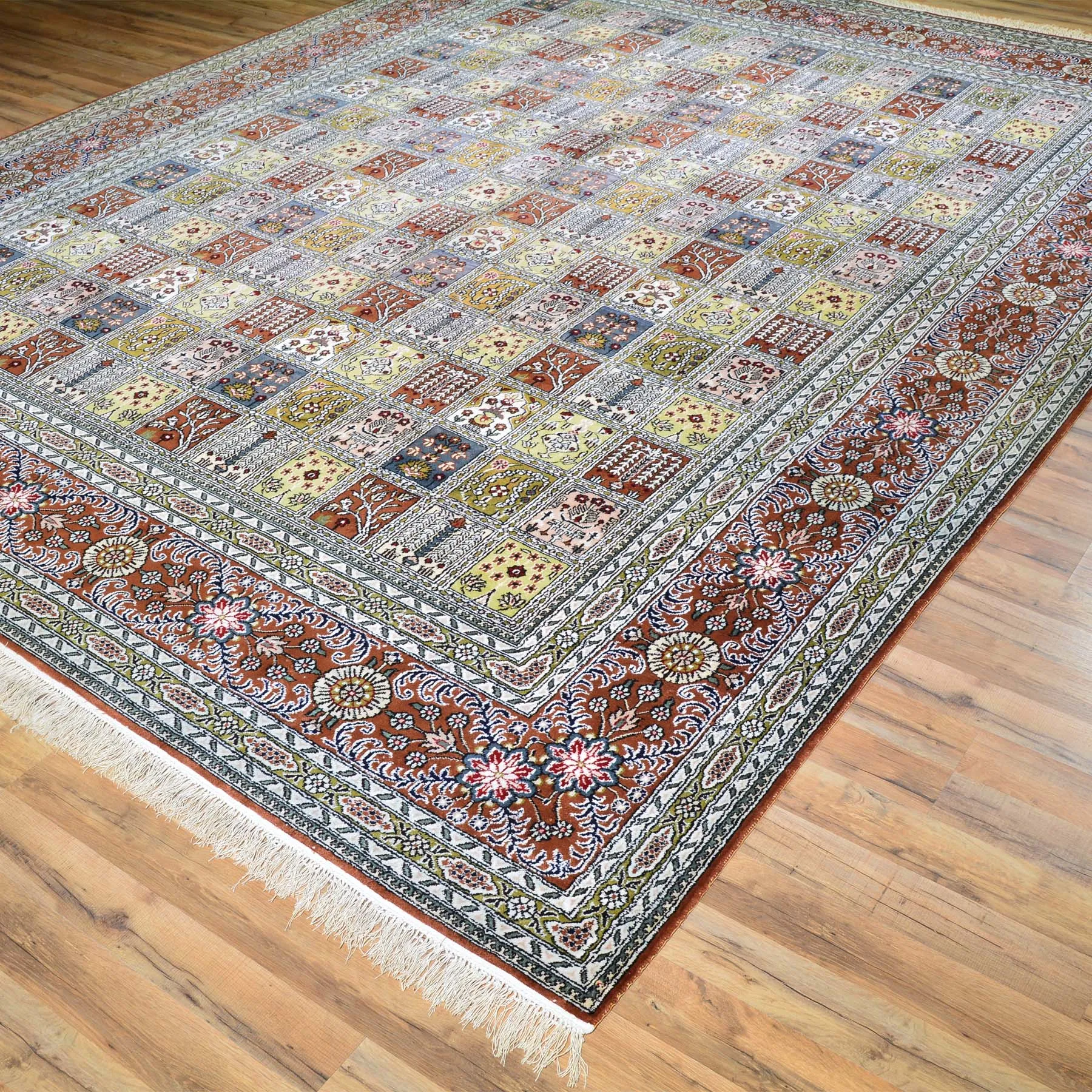 Hand Knotted Garden Panel Design Silk Handmade Rug (Size 9.1 X 11.10) Brral-6381
