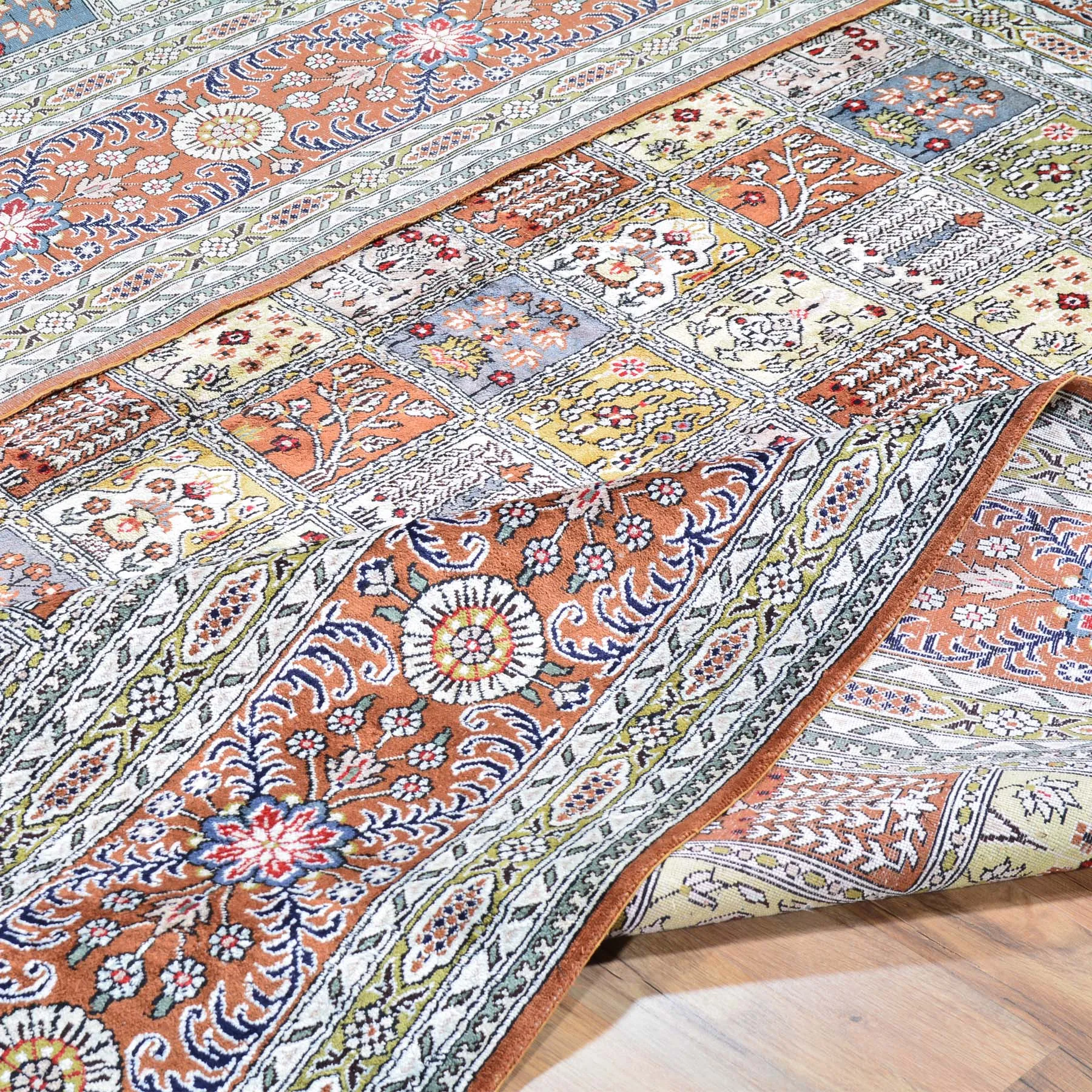 Hand Knotted Garden Panel Design Silk Handmade Rug (Size 9.1 X 11.10) Brral-6381